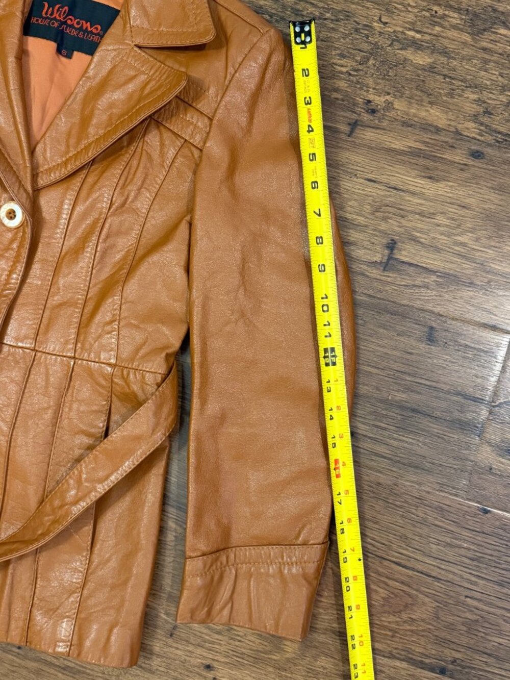 Vtg Wilsons Leather Belted Jacket Camel Brown Sz 8 - Picture 12 of 12